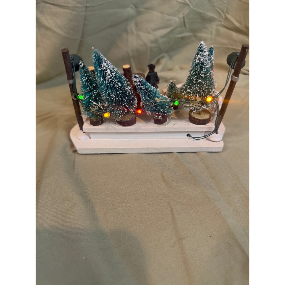 Lighted Christmas Village Tree Lot Scene Bottle Brush Trees Tabletop Decor